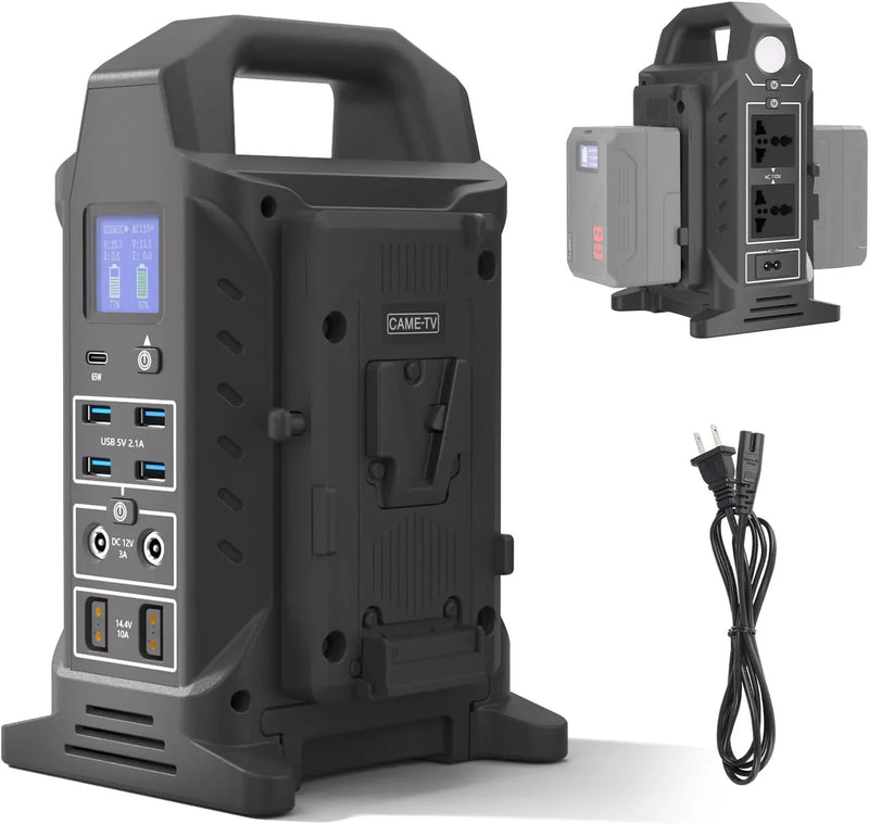 Dual V interface battery charger, power strip 3-in-1 dual-channel charger/multi AC power inverter station, PD 65W/USB-C, compatible with the fully V-lock battery charging of Smallrig Neewer Came TV. X0
