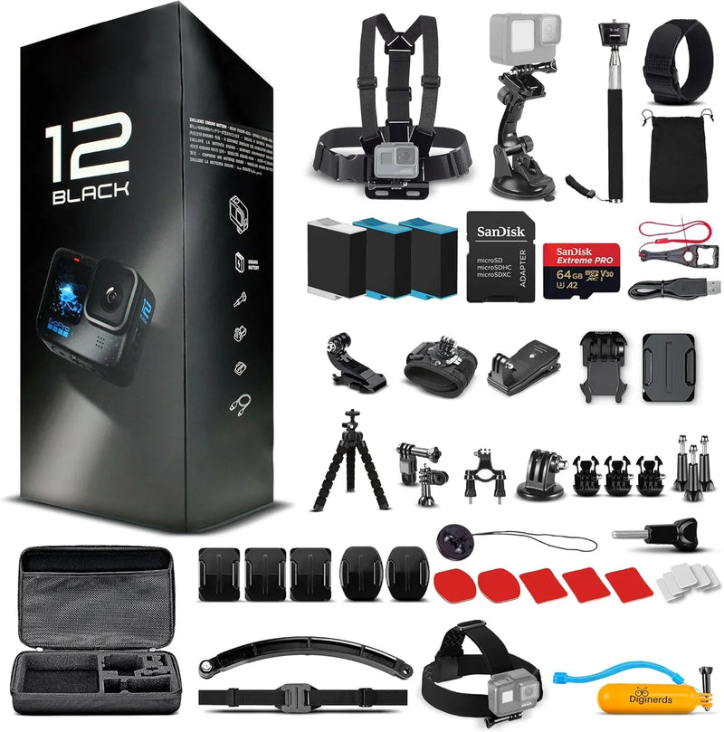 Equipped with a 50-piece accessory kit, 2 spare batteries and a 64GB memory card - a waterproof action camera - 5.3K HDR, 27 million pixels of photos, 1/1.9-inch sensor, live streaming function, webcam, and shake-proof function R3
