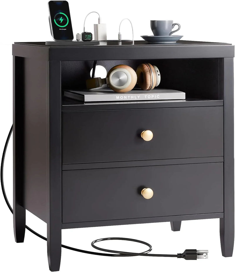 Modern bedside table with black metal finish - 2-piece set K0