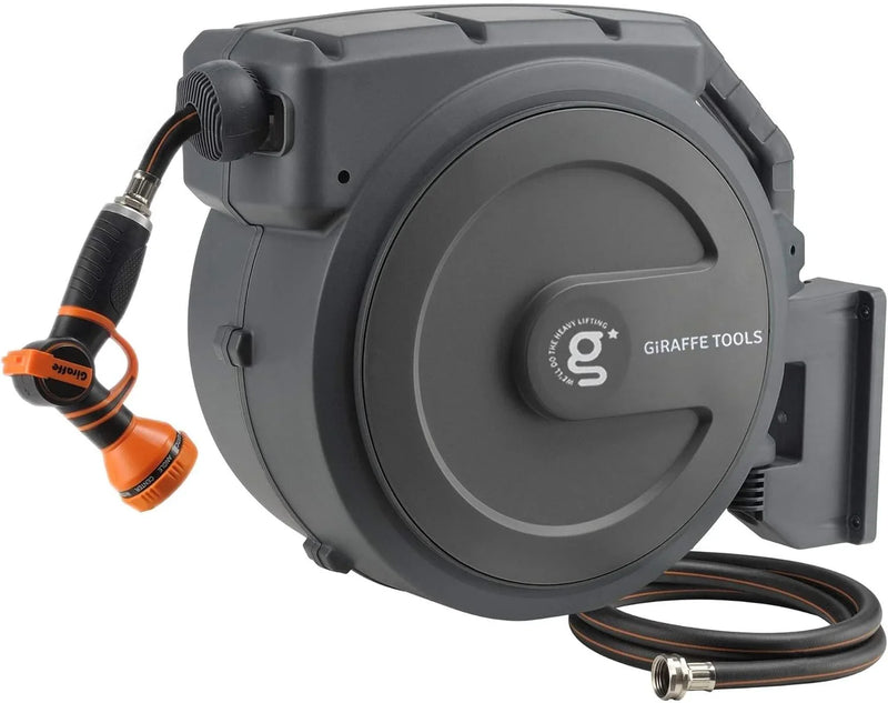 Tool-extendable garden hose reel, inner diameter 1/2 inch, length 155 inches, equipped with 5-foot extension hose, sturdy and durable, lockable at any length, slow retraction system, wall-mounted design, 180-degree rotating bracket M4