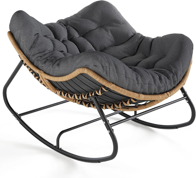 Outdoor swaying egg chair, indoor Papasan chair, rattan rocking chair, modern royal-style bedroom, living room, porch, garden, lawn chair - blue version R4