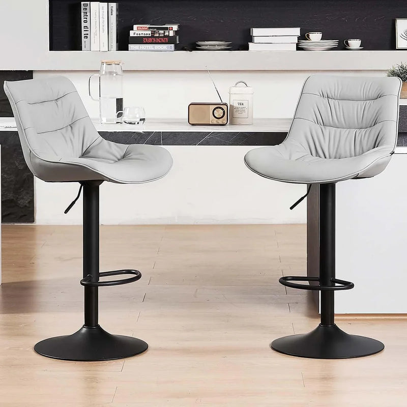 Bar stool set (2-piece) Adjustable rotating style, black color, covered with PU leather and equipped with a backrest, suitable for medium-height stools used in kitchen island or home bar. L2