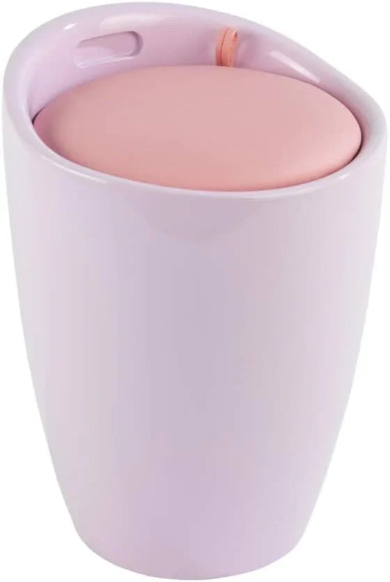 Bathroom stool with laundry basket, storage stool with soft padded seat, white stool for laundry sorting and storage, size 14.2 x 19.9 x 14.2 inches, white, 1-piece set D5