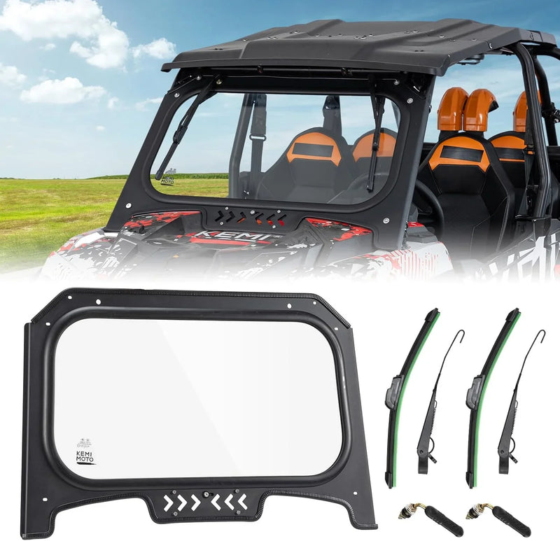 The glass windshield is equipped with 2 manual windshield wipers. It is scratch-resistant and wear-resistant. It is compatible with the 2019 - 2023 models of Arctic Cat RZR XP 1000 / RZR XP super sports vehicles. The front windshield has a ventilatio C3