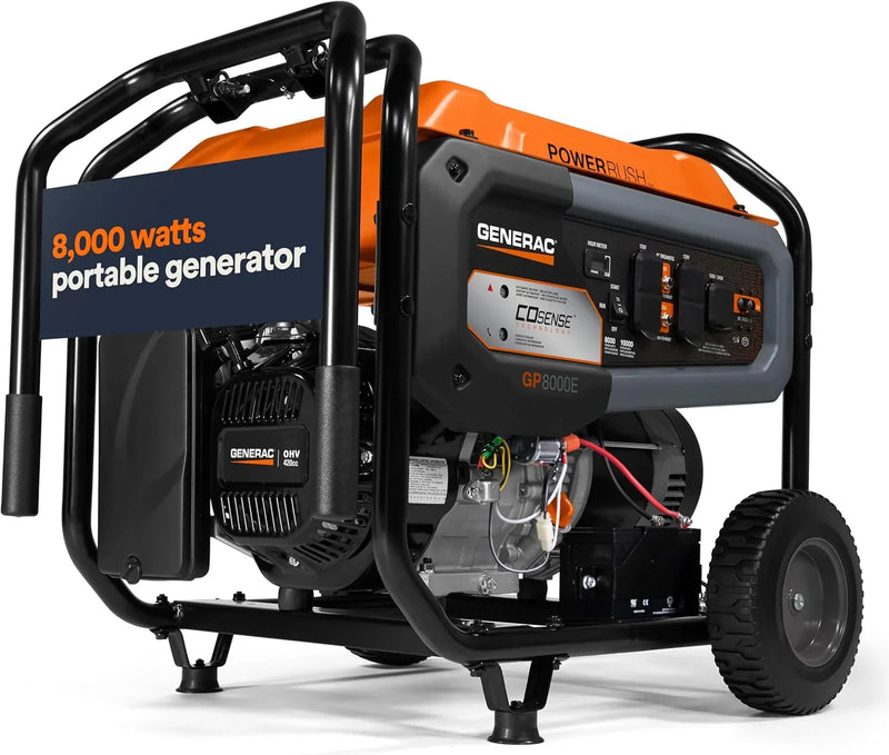 8,000-Watt Gas-Powered Portable Generator - Electric Start with COsense - PowerRush Advanced Technology - Reliable Power for Emergencies, Recreation, Home - 49 State Compliant - Orange/Black U8