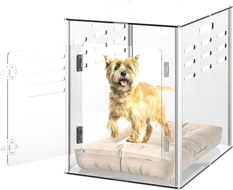 Acrylic dog cage - Clear and transparent dog house - Indoor lockable - High-intensity ventilation dog house - Suitable for small to medium-sized dogs (weighing no more than 45 pounds) - Fashionable transparent dog house cage, 30 inches long, 20 inche F4