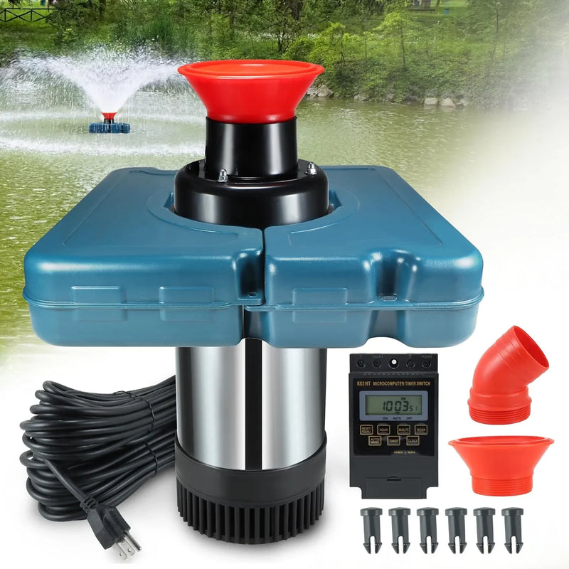 Pool fountain aerator, F2-2 type, 1 horsepower, 750 watts, 110 volts, stainless steel floating fountain, equipped with 100 feet power cord, suitable for fountain waterfalls pumps and hydraulic systems in small and large ponds and lakes. R2