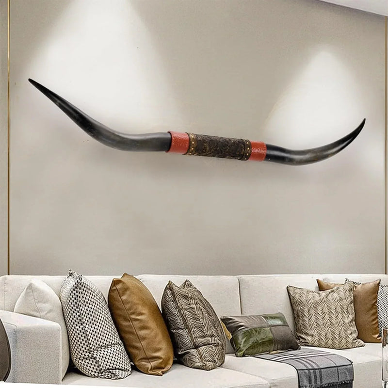 70" Long Horn Bull Horns, Longhorn Skull Wall Decor, Faux Taxidermy, Rustic Animal Head Wall Art, Living Room Decor H3