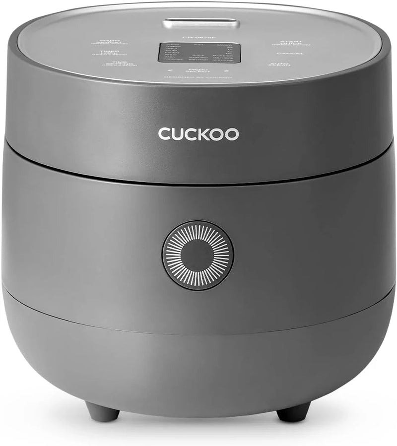 Electric rice cooker with 6-cup capacity (uncooked) / 12-cup capacity (cooked), modern fuzzy logic control, featuring timer function and insulation setting, compact model, multi-functional steamer, non-stick inner liner, gray exterior. W4