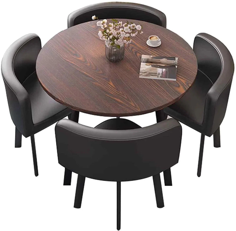 A 4-person conference table and chair set, office reception room club table and chair combination, suitable for living room / central area / farmhouse / home office, medieval style table and chair set H5