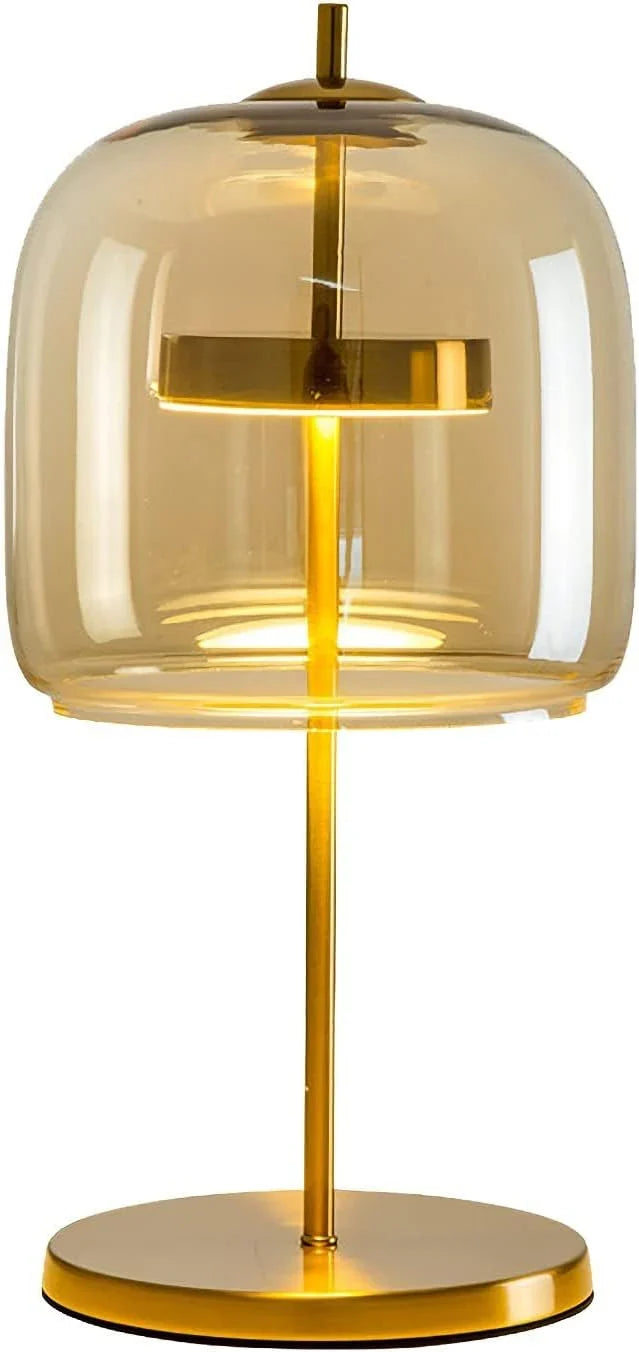 The amber desk lamp, the golden bedside lamp, the round bedside lamp for bedrooms and living rooms with a forged iron base, the glass lampshade and the LED bulb are all fully equipped. F2