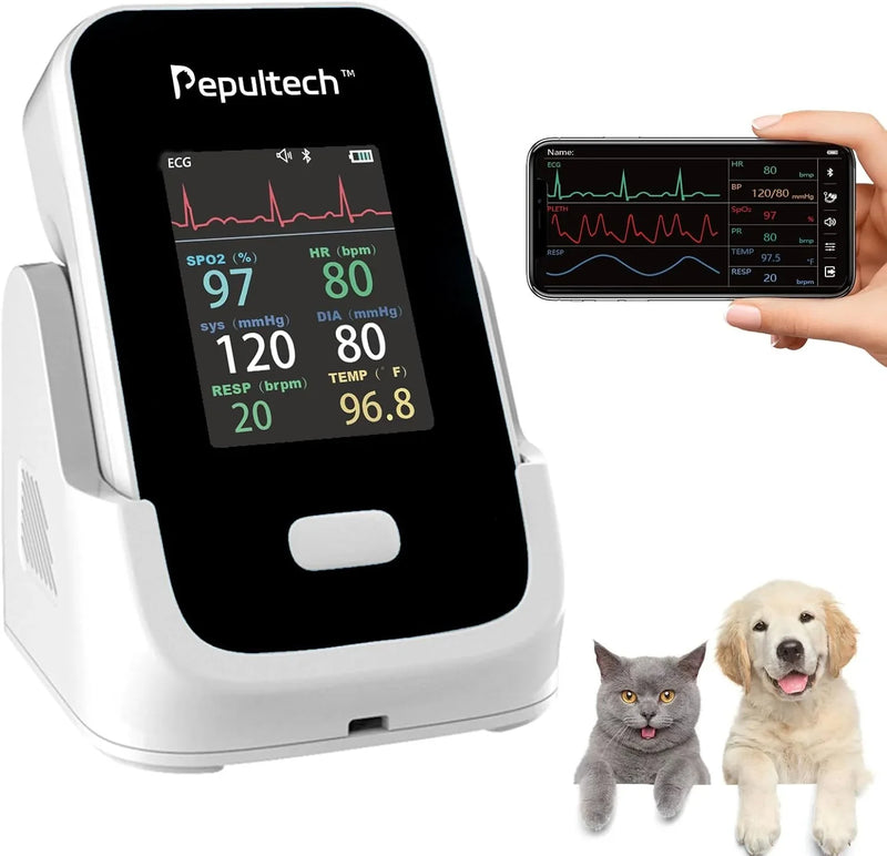 6 Parameters Veterinary Vital Signs Monitor,Bluetooth Veterinary Pulse Oximeter for Dogs, Rechargeable Blood Pressure Monitor for Pets,Oxygen Spo2 Monitoring Tools for Family Clinic Use Q9