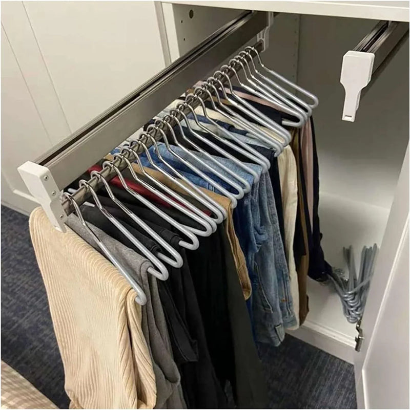 Floor-Standing Solid Wood Rotating Coat Rack，Adjustable Steel Clothes Rail - Extendable 30-80cm Garment Organizer for Closet Storage, Heavy-Duty 25kg Load Capacity, Space-Saving Hanger Rack L2