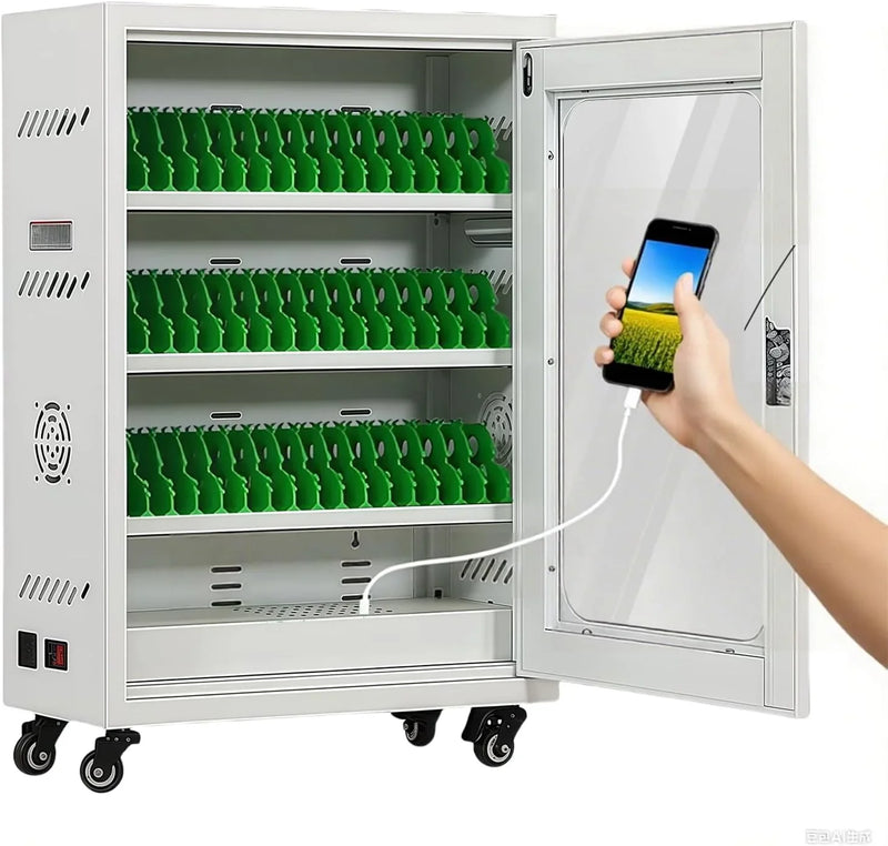 Mobile Charging Cabinet for Cell Phone, 50 Device Charging Station, USB Charging Cart Locker, with Wheels & Combination Lock, Secure Phone Storage Cabinet (50Slots) Q5