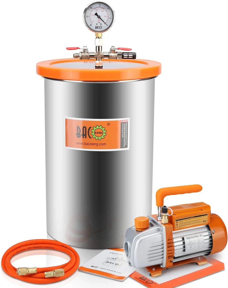 BACOENG 3 Gallon Vacuum Chamber Kit with 3.6 CFM 1 Stage Vacuum Pump HVAC L9