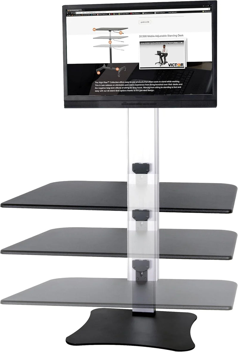 High-position electric triple monitor adjustable desk | Sit-stand dual-purpose work desk for three screens | 28-inch wide work surface | Compatible with any standard desktop | Adjustable monitor stand N4