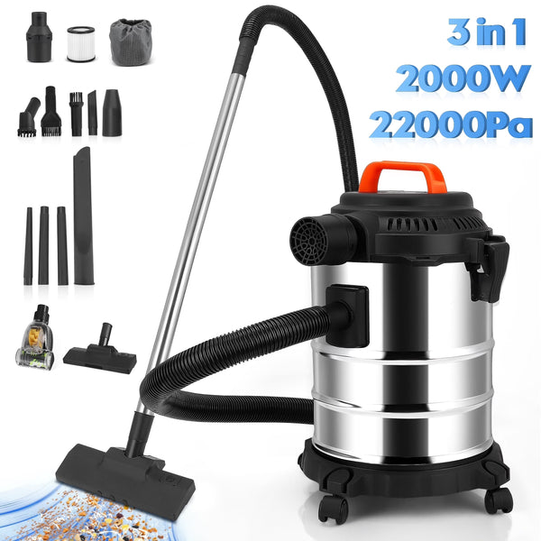 RELOIVE Wet Dry Vacuum,4.5 Gallon 2000W 6.5 Peak HP,3-in-1 Stainless Steel Shop Vacuum Wet and Dry,with Filter and Attachments for House Garage... L9