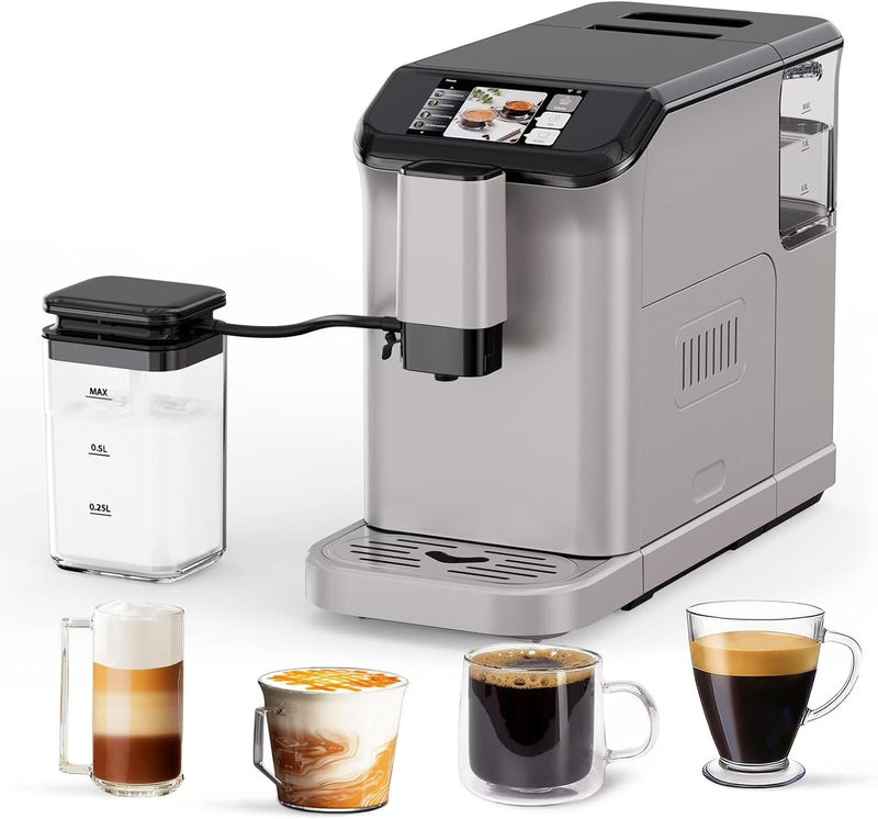 Full Automatic Espresso Machine with Built-In Grinder Milk Frother - FTF Touchscreen Coffee Maker for Latte/Cappuccino, 20 Bar Pressur 1.5L Water... H3