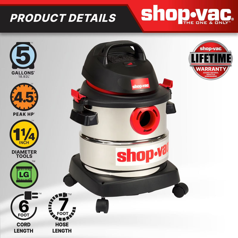 Shop-Vac 5 Gallon 4.5 Peak HP Wet Dry Vacuum H2