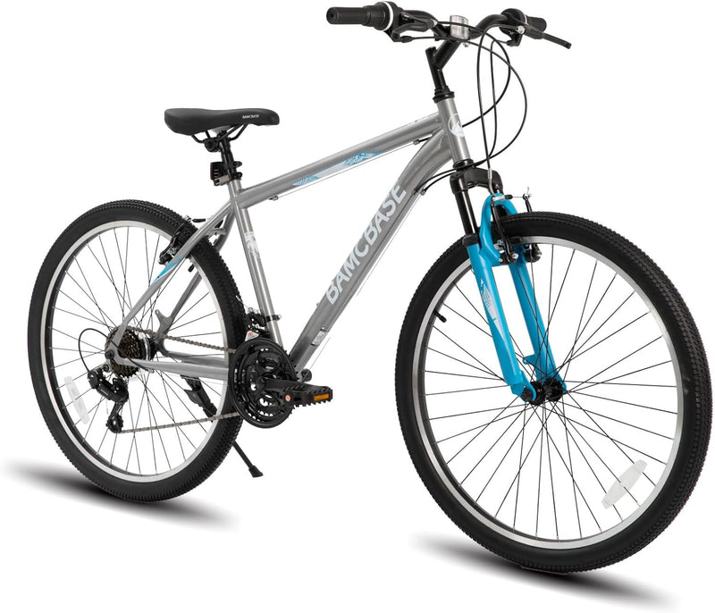 26/27.5 Inch Mountain Bike, Mens Womens MTB with 21 Speeds, High-Tensile Steel Frame, V Brake, Hardtail Bicycle for Adults W7