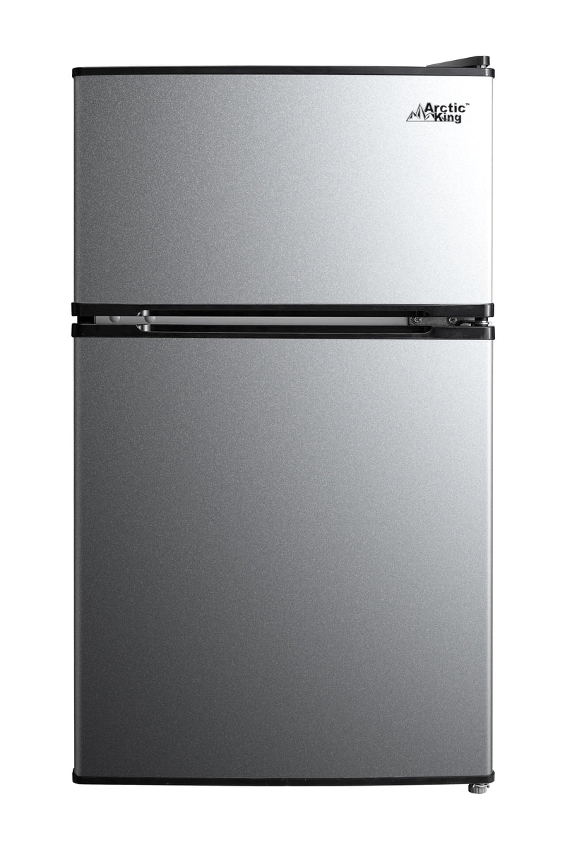 Arctic King 3.2 Cu ft Two Door Mini Fridge with Freezer, Stainless Steel, E-Star Y9