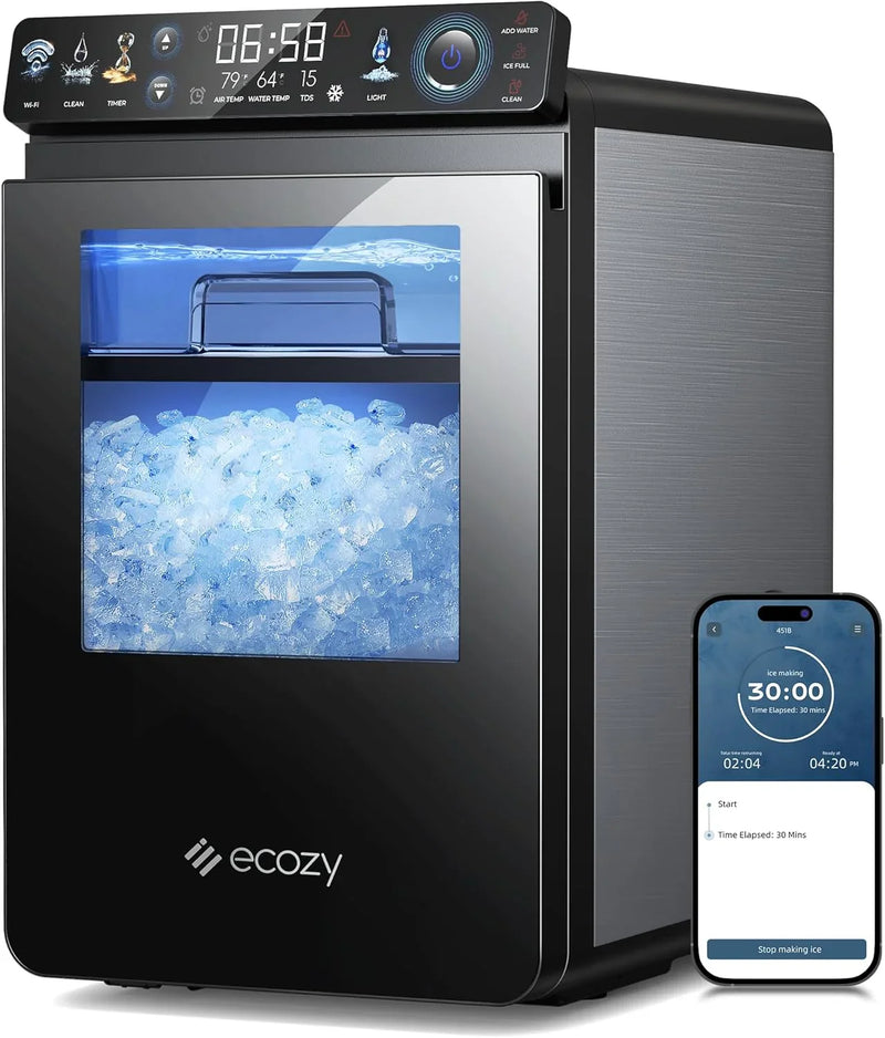 Nugget Ice Maker Countertop, Smart Pebble Ice Machine with APP Control, 44 lbs/24H Soft Pellet Chewable Ice with Self-Cleaning, Stainless Steel L7