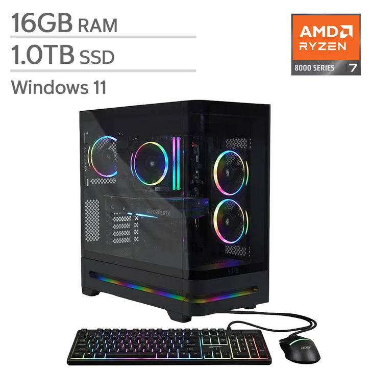 Acer Nitro 85 Gaming Desktop, AMD Ryzen 7 8700F - 16GB RAM, 1 TB SSD, NVIDIA GeForce RTX 5060 P0