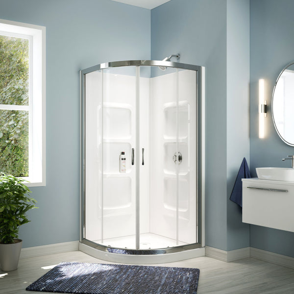 A&E Bath Taylor Frameless Acrylic Base & Walls Shower Enclosure Kit with Sliding Door & Shelves, White P2