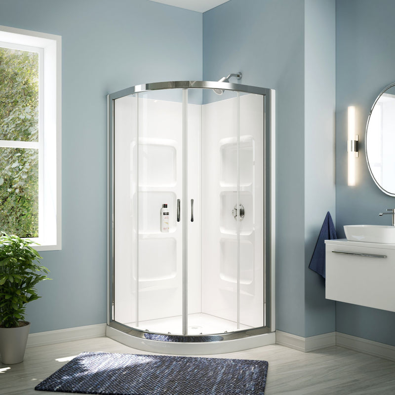 A&E Bath Taylor Frameless Acrylic Base & Walls Shower Enclosure Kit with Sliding Door & Shelves, White P2