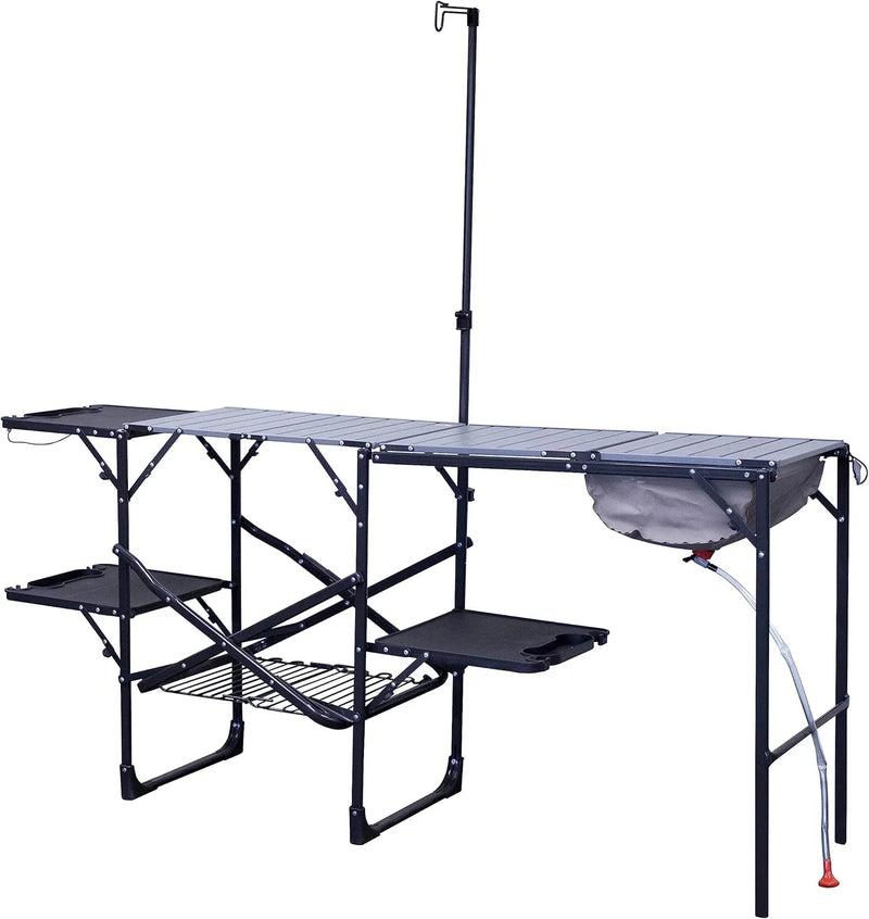 Master Cook Station | Portable Folding Kitchen Table with Soft Shell Sink, Heat Resistant Tabletop & Telescoping Lanter Pole, Perfect for Camping Trips T5