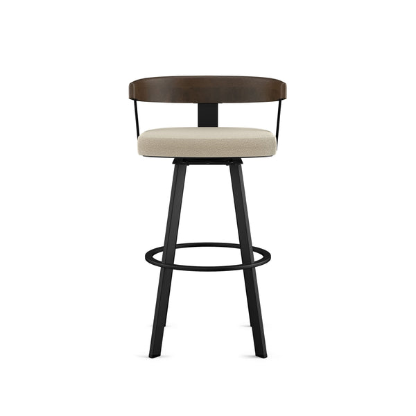 Amisco Lars Wood Swivel Counter Stool with Backrest, Black Frame, 26-in A6