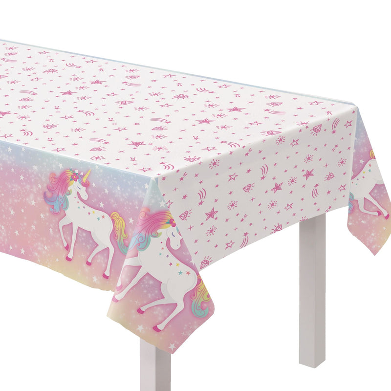 Amscan Unicorn Rectangle Plastic Reusable Table Cover, Pink/White, 54 x 96-in G4