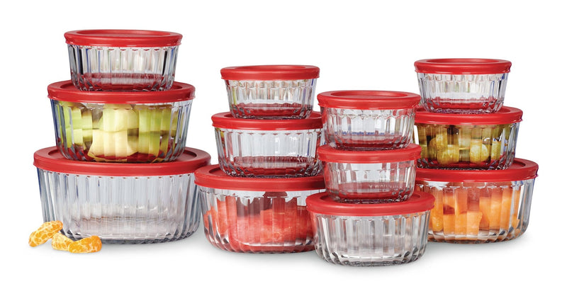 Anchor Hocking Fluted Glass Food Storage Set with Lids, 12 Count M9