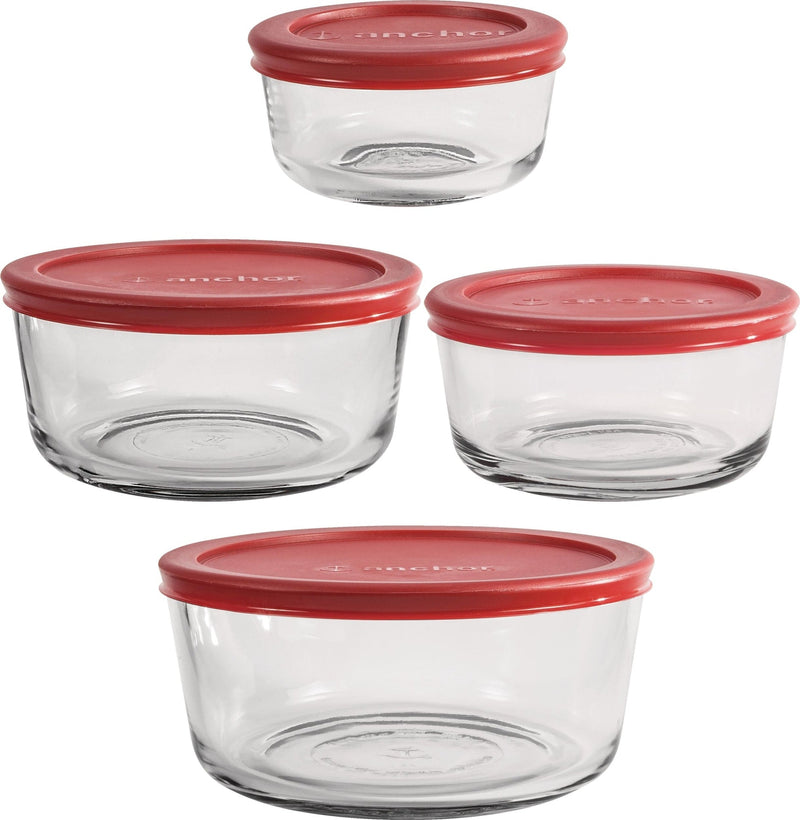 Anchor Hocking Round Glass Storage Set with Lids, Assorted Sizes, 4 Count M9