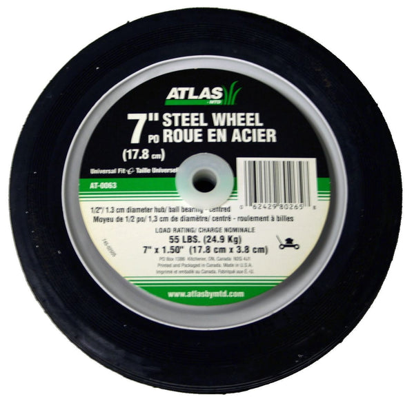 Atlas Steel Lawn Mower Wheel with Ball Bearings, 7-in x 1.5-in Q9
