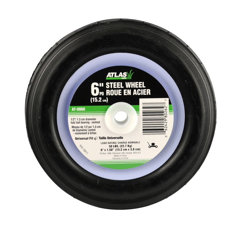 Atlas Steel Mower Wheel with Ball Bearings, 6-in P8