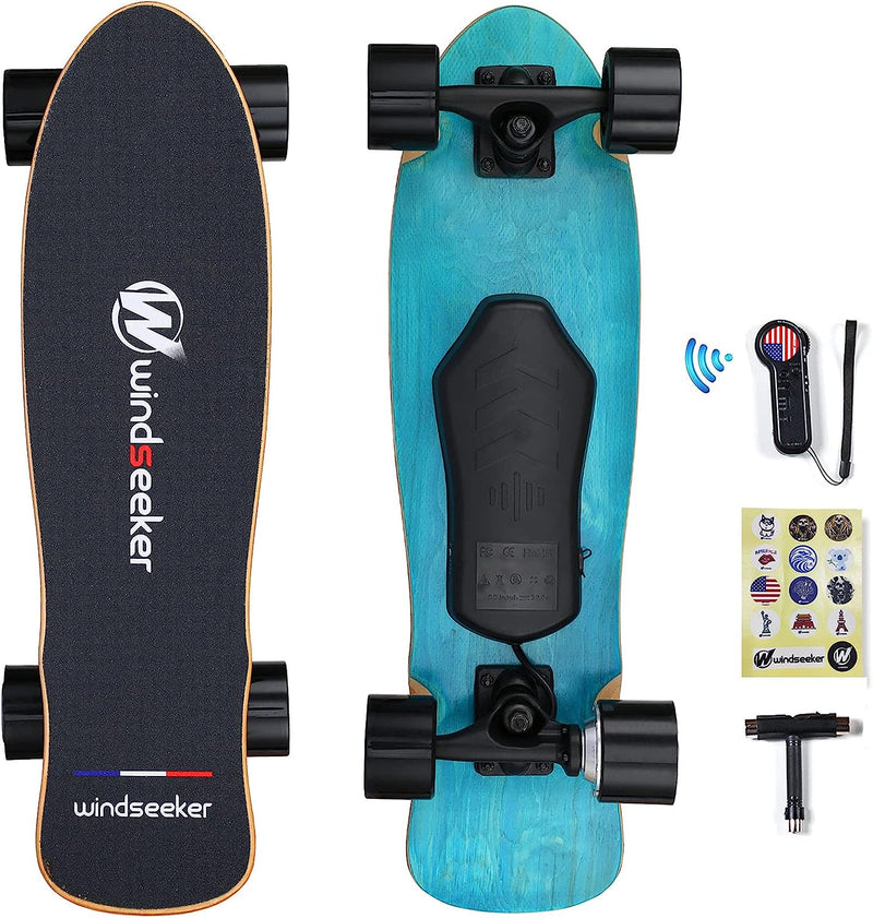 Electric Skateboard with Remote Control for Beginners Cruiser E-Ska with DIY Stickers V2