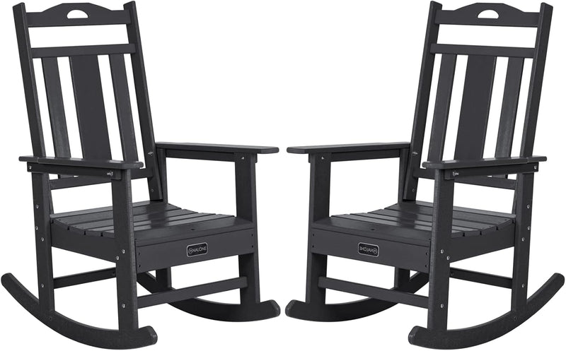 Outdoor Rocking Chairs Set of 2, HDPE All Weather Resistant Rocking Chair for Porch, Oversized Patio Rocker Chair for Adult, Outdoor Rockers for Garden Lawn A8
