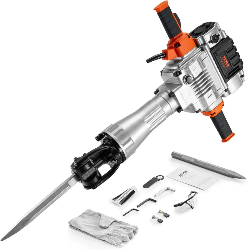 Electric demolition hammer, hydraulic crushing hammer, concrete crusher, heavy-duty electric hydraulic crushing hammer, equipped with chisel gloves and a 360-degree rotatable front handle, suitable for digging trenches and drilling holes (power 3500 X0