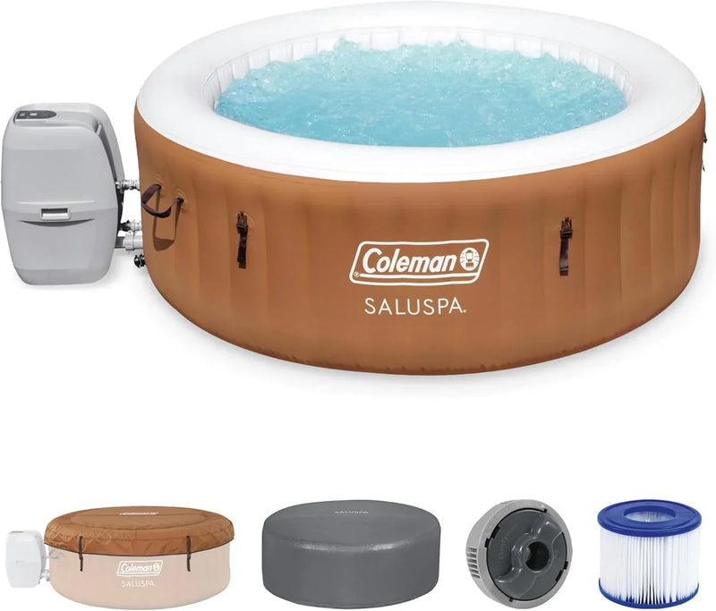 Coleman SaluSpa Miami AirJet 2 to 4 Person Round Inflatable Hot Tub Portable Outdoor Spa with 120 Soothing AirJets and Insulated Cover, Black Z3
