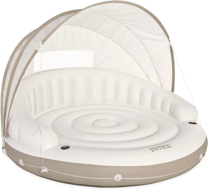 Canopy Island Inflatable Pool Float: Comfortable Lounge Surface – Built-in Cup Holders – Detachable Sunshade – 440lb Max Weight Capacity – 78.5" x 59" P3