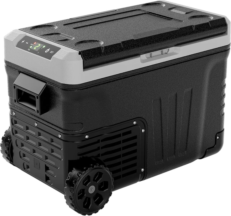 12 Volt Refrigerator, 37QT(35L) Electric Cooler, Portable Freezer 12V/24V DC 110-240V AC, 12V Fridge -4℉~68℉, 12V Cooler with Wheels & 2 Baskets for Travel, Truck, Boat, Camping E7