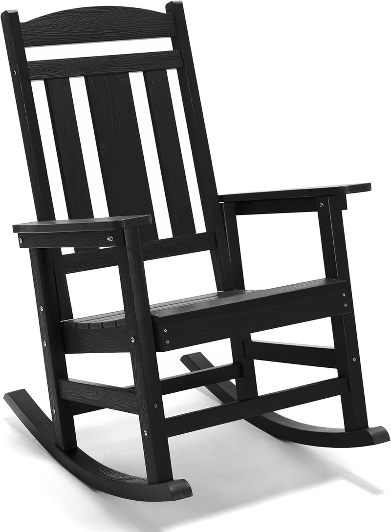 Rocking Chair Outdoor, Weather Resistant Poly Plastic Rocker Chairs, 350lb Heavy Duty, Oversized Porch for Adult, High Back Smooth Chairs Outdoor & Indoor, Black 1Chair Z8