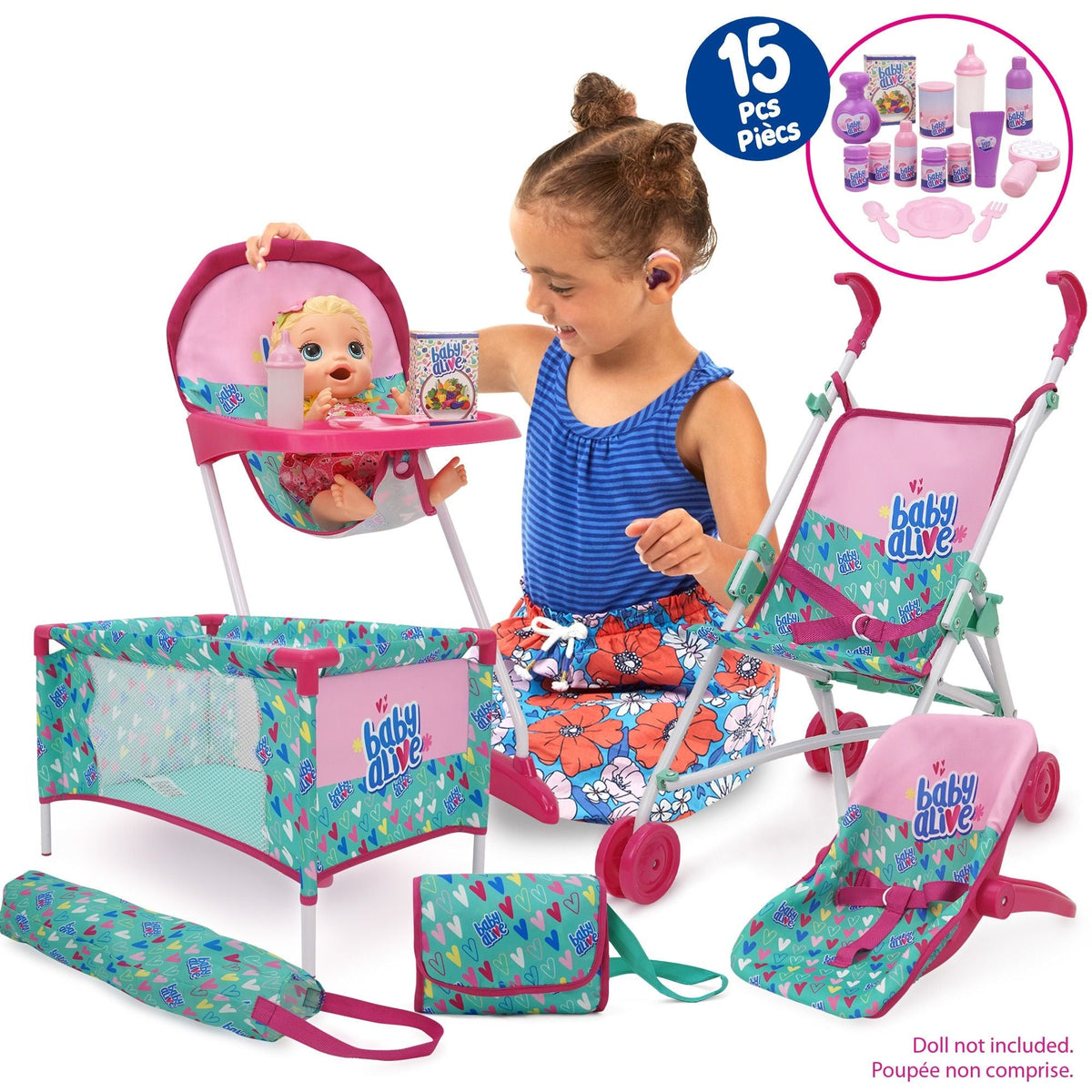 Baby Alive 3-in-1 Kids' Doll Playset with 15 Accessories