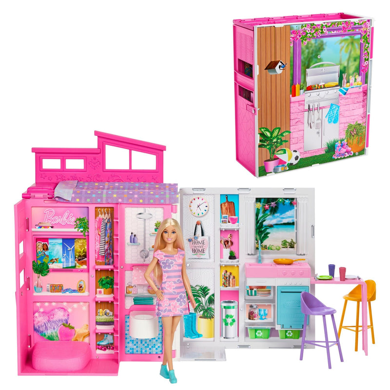 Barbie 2024 Getaway House Playset with Doll, Includes 4 Play Areas, Kids Ages 3+ E8