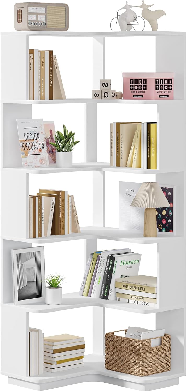 Tribesigns 6-Tier Corner Bookshelf, 64.9 Inch Tall Bookcase with Anti-Drop Panel, Modern Freestanding Corner Shelf Display Rack Storage Organizer for Home Office, Living Room, WhiteTribesigns 6-Tier Corner Bookshelf, 64.9 Inch Tall Bookcase with Anti L5