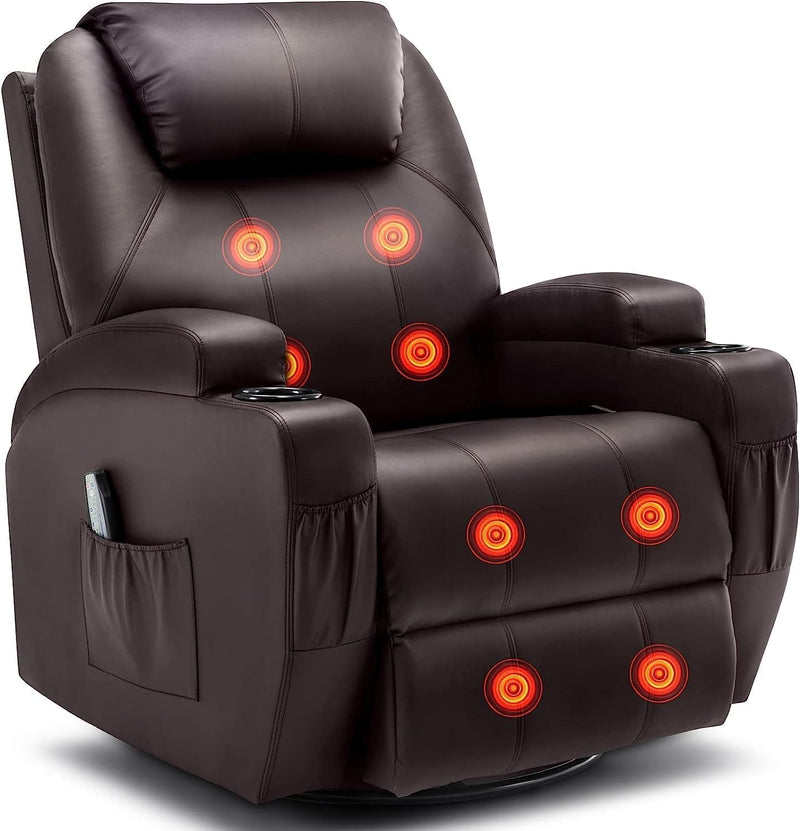 Recliner Chair, Rocking Chair with Massage and Heat, 360° Swivel Recliner Chairs for Adults, Rocker Manual Recliner with Remote Control and Cup Holder for Living Room, Bedroom, Nursery V3