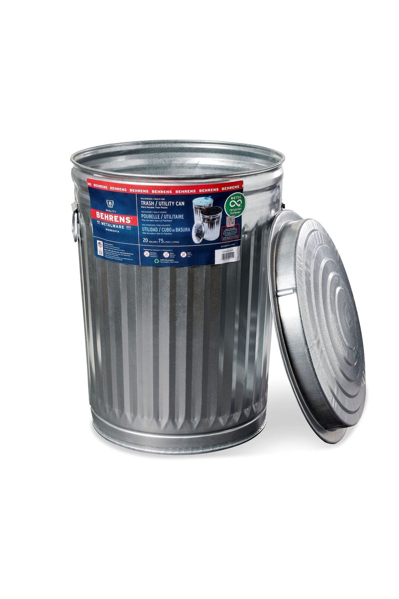 Behrens Galvanized Steel Circular Multi-Purpose Garbage Can, 75-L (19.8 US gal) R6
