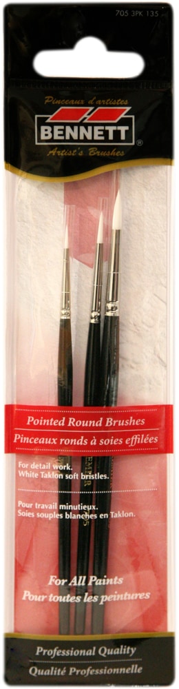 Bennett Professional Artist Pointed Round Tip Paint Brushes, 3-pk G0
