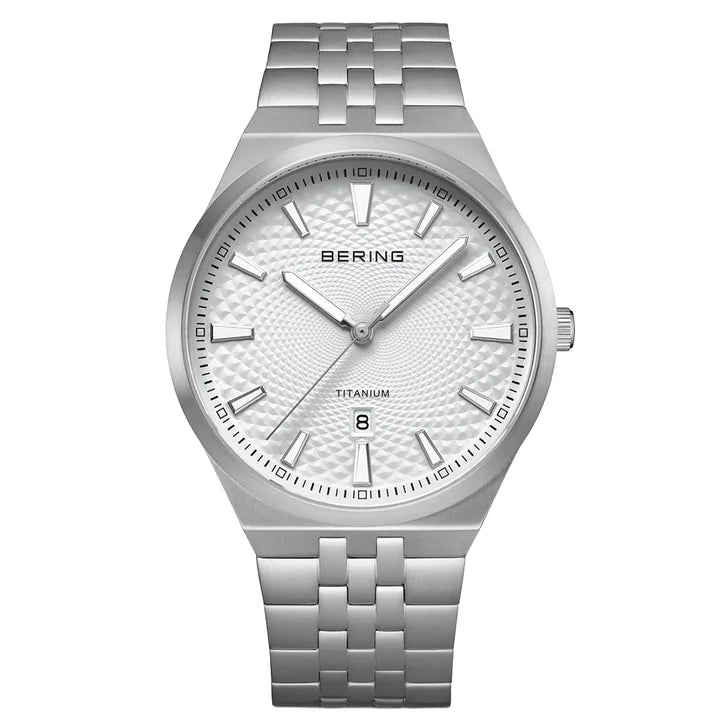Bering Titanium White Silver-tone Guilloche Dial Men's Watch A4